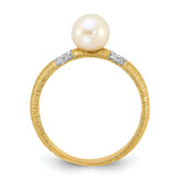 14K Textured 6-7mm Round White FWC Pearl and .09ct Diamond Ring